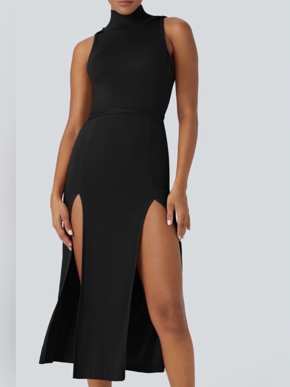 Halara Hooded High Neck Sleeveless Cut Out Tie Back Midi Casual Dress - NWT! - M